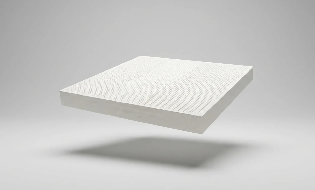 Natural latex block with a smooth perforated top surface
