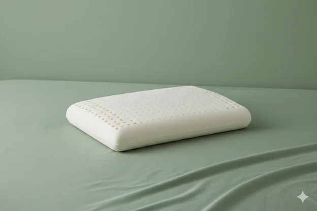 Natural latex pillow placed on a made bed